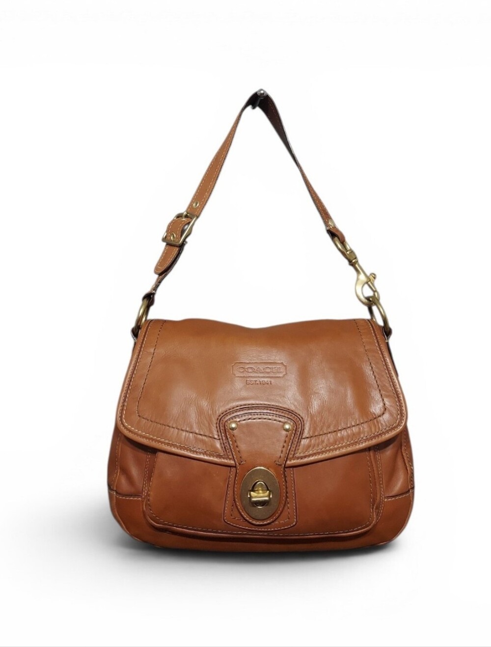 Coach Ali Vintage Y2K Brass Turnlock Leather Shoulder Bag No. F12854